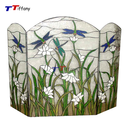 DragonflyStainedGlassTiffanystyleFireplaceF9 Fireplace Screens